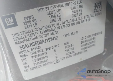 2010 Buick Enclave 2Xl z USA, uszkodzony, nr VIN 5GALRCED8AJ192412